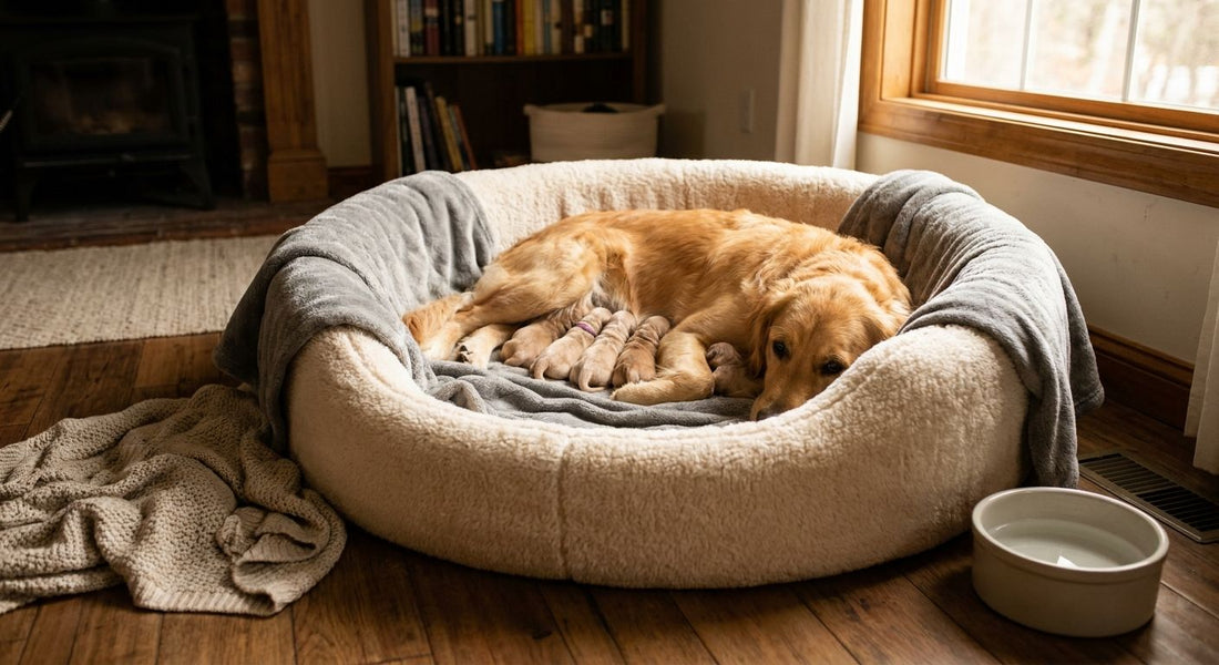 Cozy pet beds for whelping dogs and new puppy litters