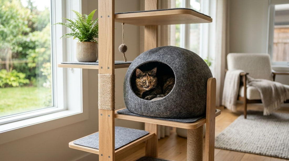 Cat cave beds for multi-level cat towers and shelves
