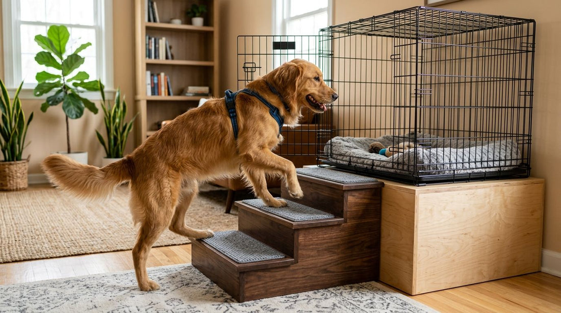 Pet stairs for tall dog crates and elevated platforms