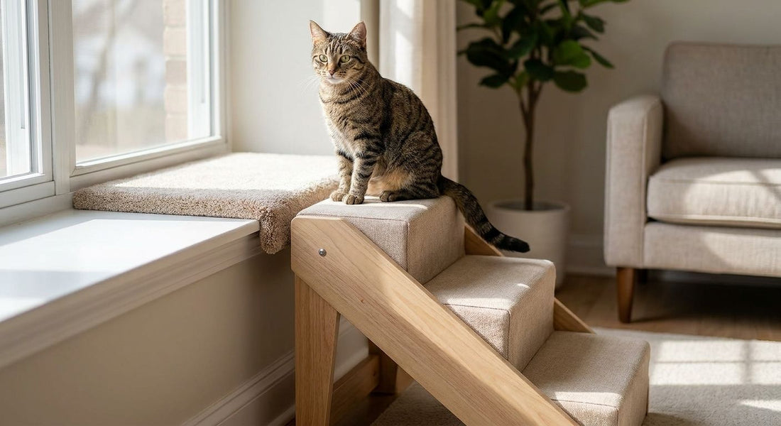 Pet stairs for cats to reach high perches and windowsills