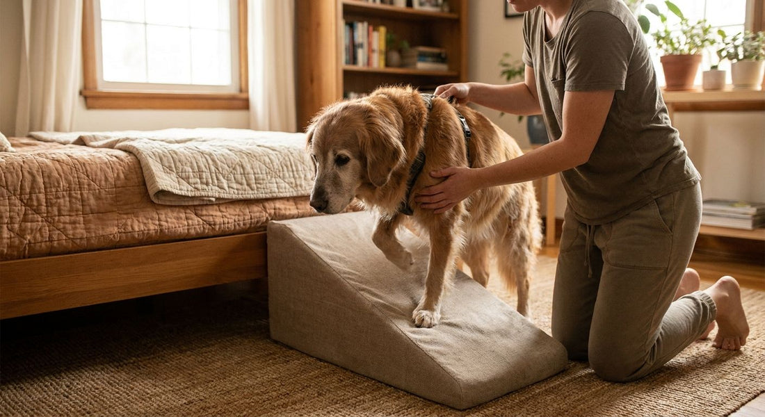 How to help a senior dog get on and off the bed safely