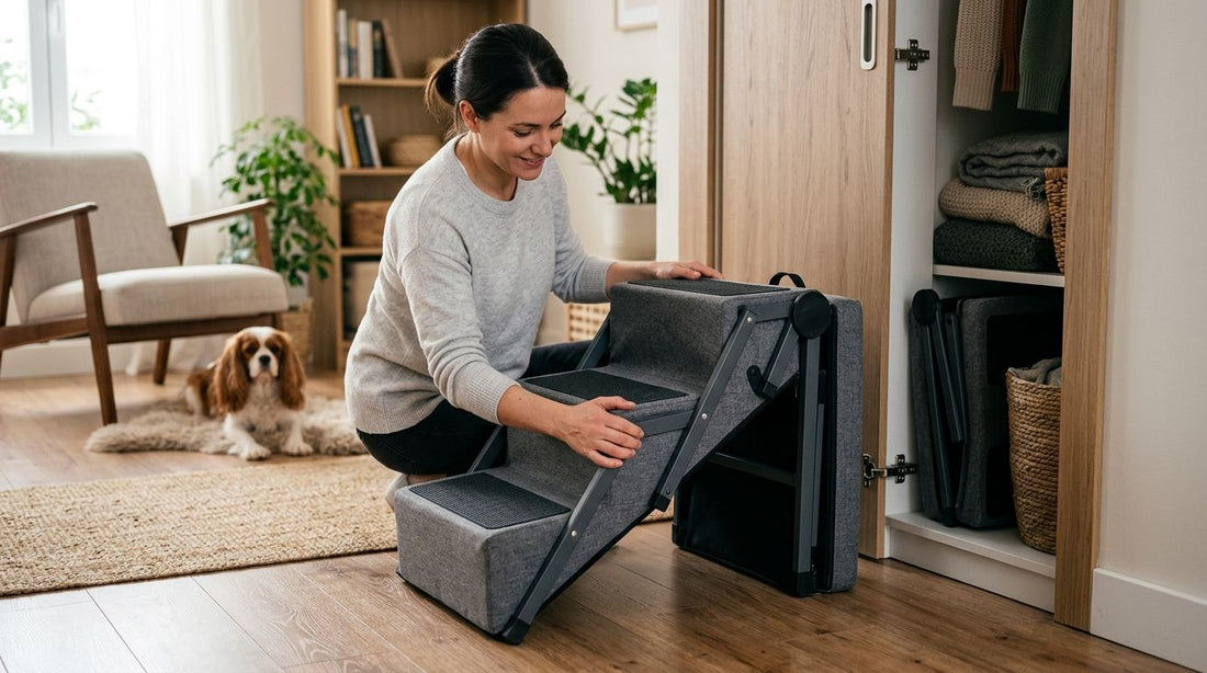 How to fold and store pet stairs when not in use
