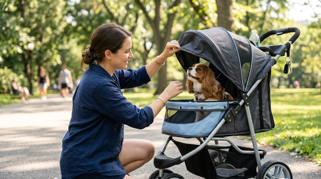 How to fit a dog stroller canopy for sun-sensitive breeds