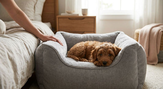 Bedside dog beds for anxious puppies who won't sleep alone