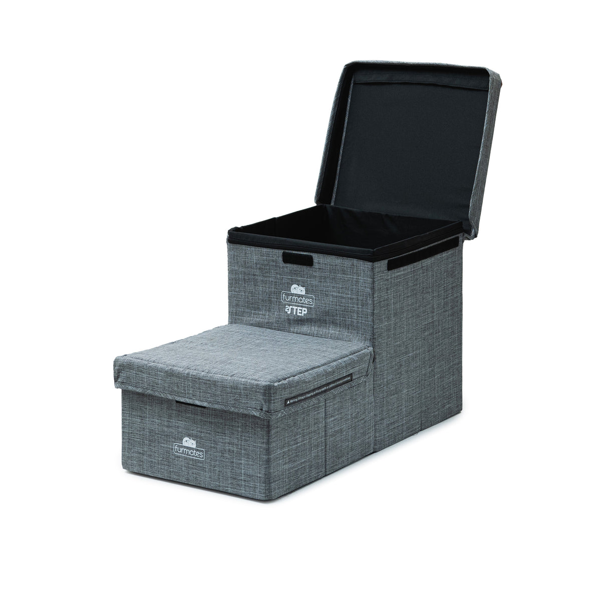 2Step pet stairs with storage basket open